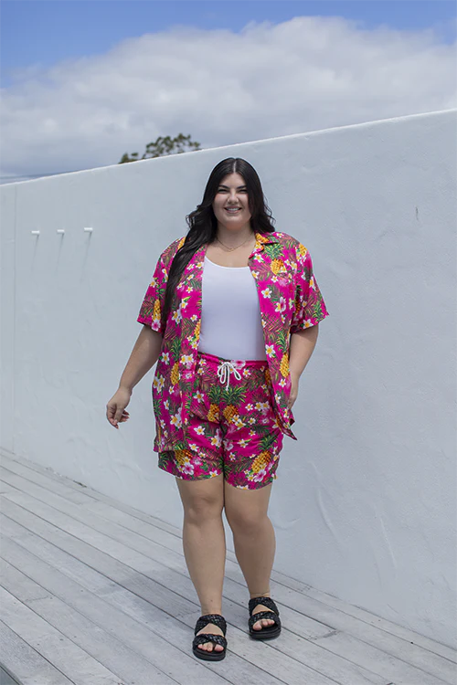 Aloha Pink Adult Hawaiian Shirt and Shorts Set - Image 3
