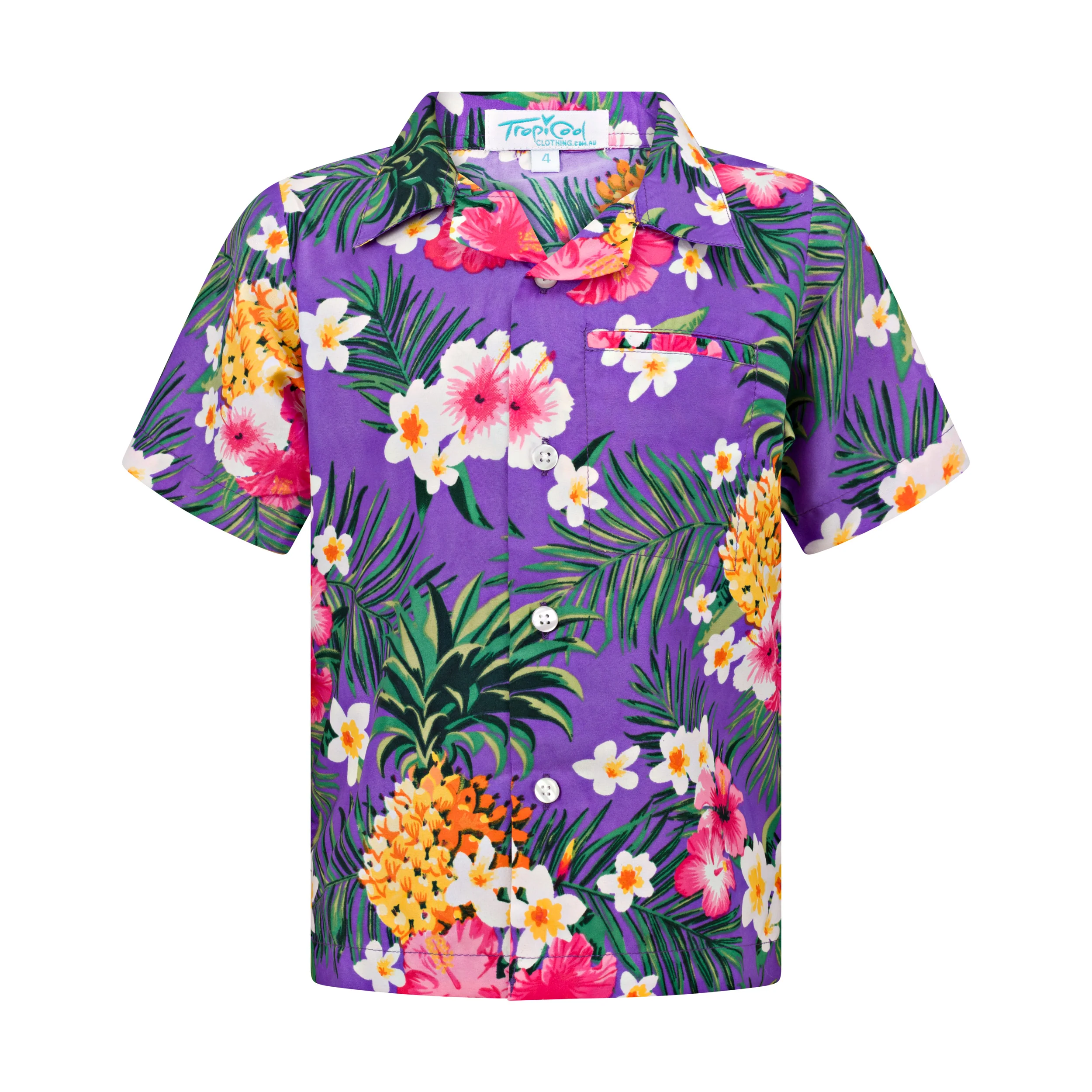 Aloha Purple Kids Hawaiian Shirt and Shorts Set - Image 2