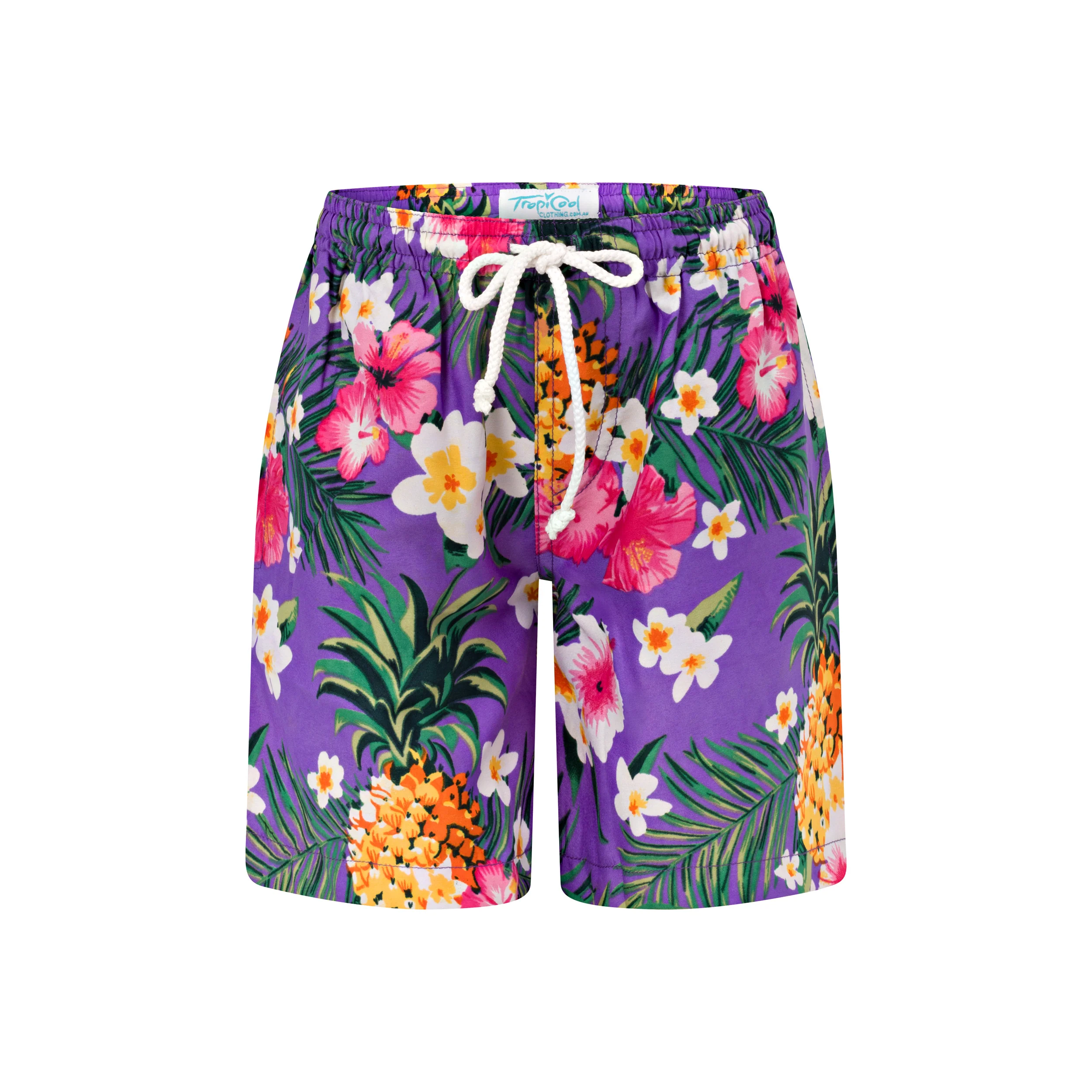 Aloha Purple Kids Hawaiian Shirt and Shorts Set - Image 3