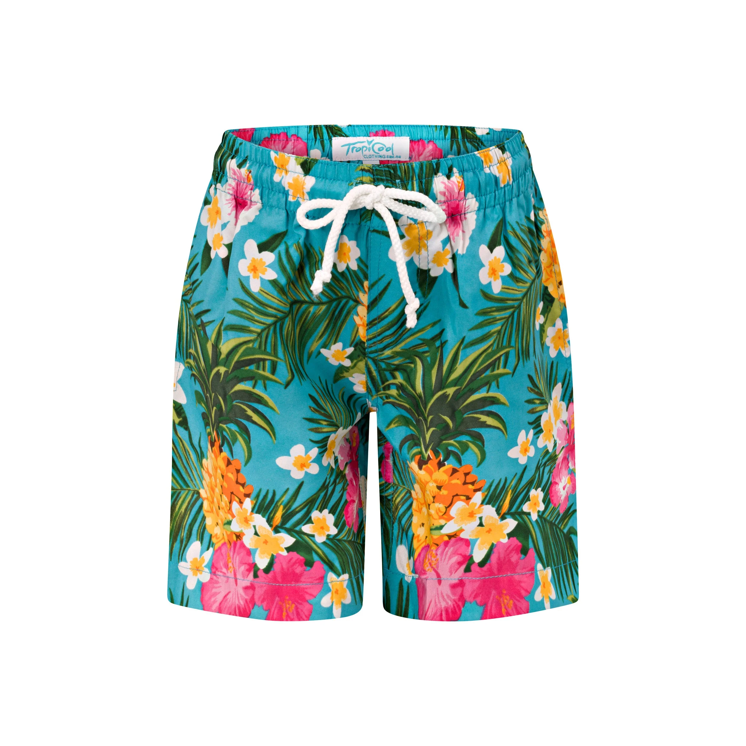 Aloha Turquoise Kids Hawaiian Shirt and Shorts Set - Image 3