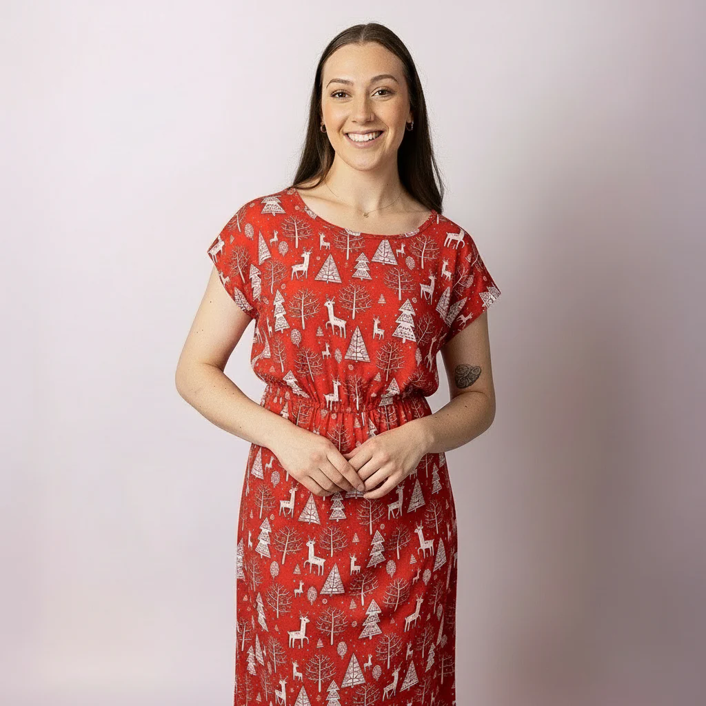 Reindeer Red Christmas Adult Maxi Celine Dress - Image 3