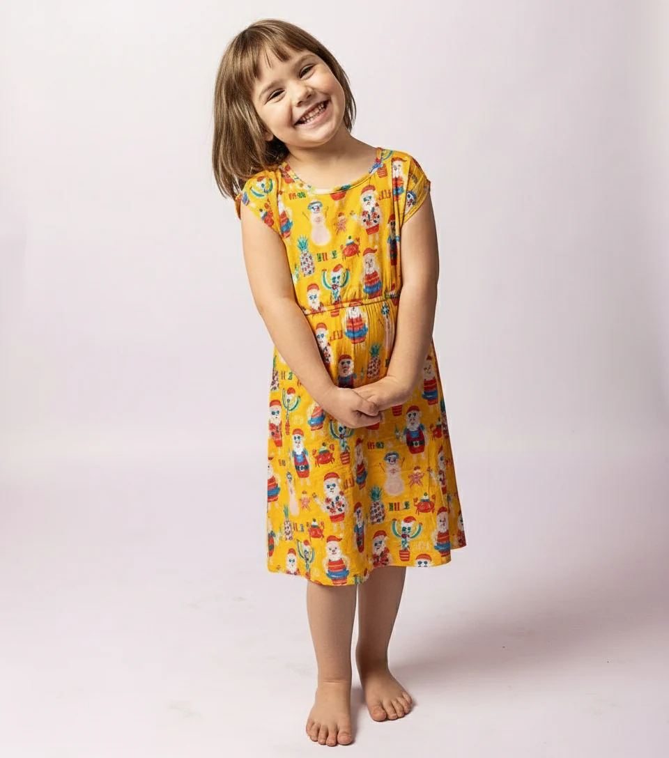 Santa Beach Holiday Christmas Kid's Holly Dress - Image 3